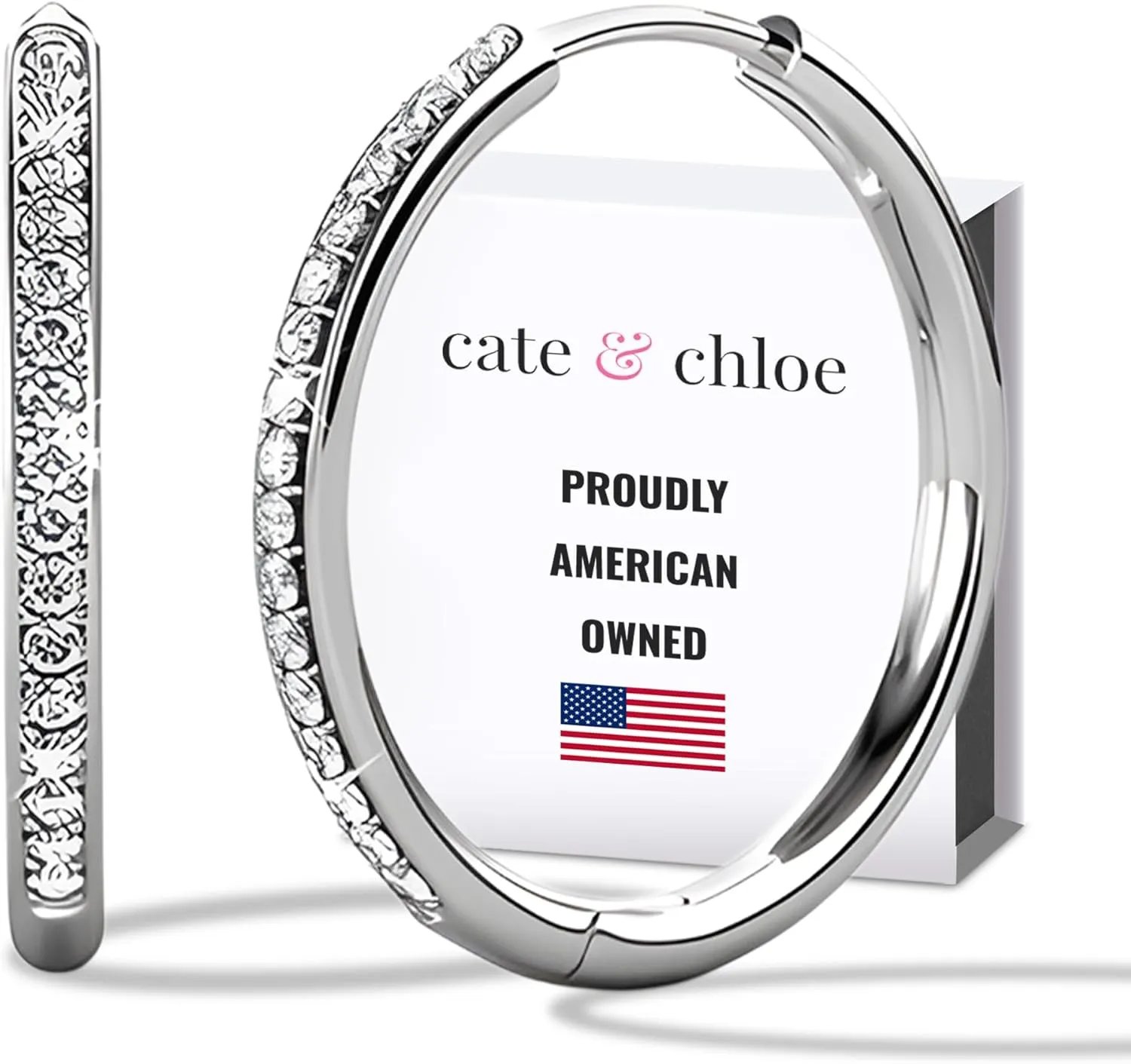 Cate & Chloe Bianca 18k White Gold 25mm Silver Hoop Earrings with Round Cut Simulated Diamond Crystals, Hypoallergenic Jewelry for Women, Gift for Her