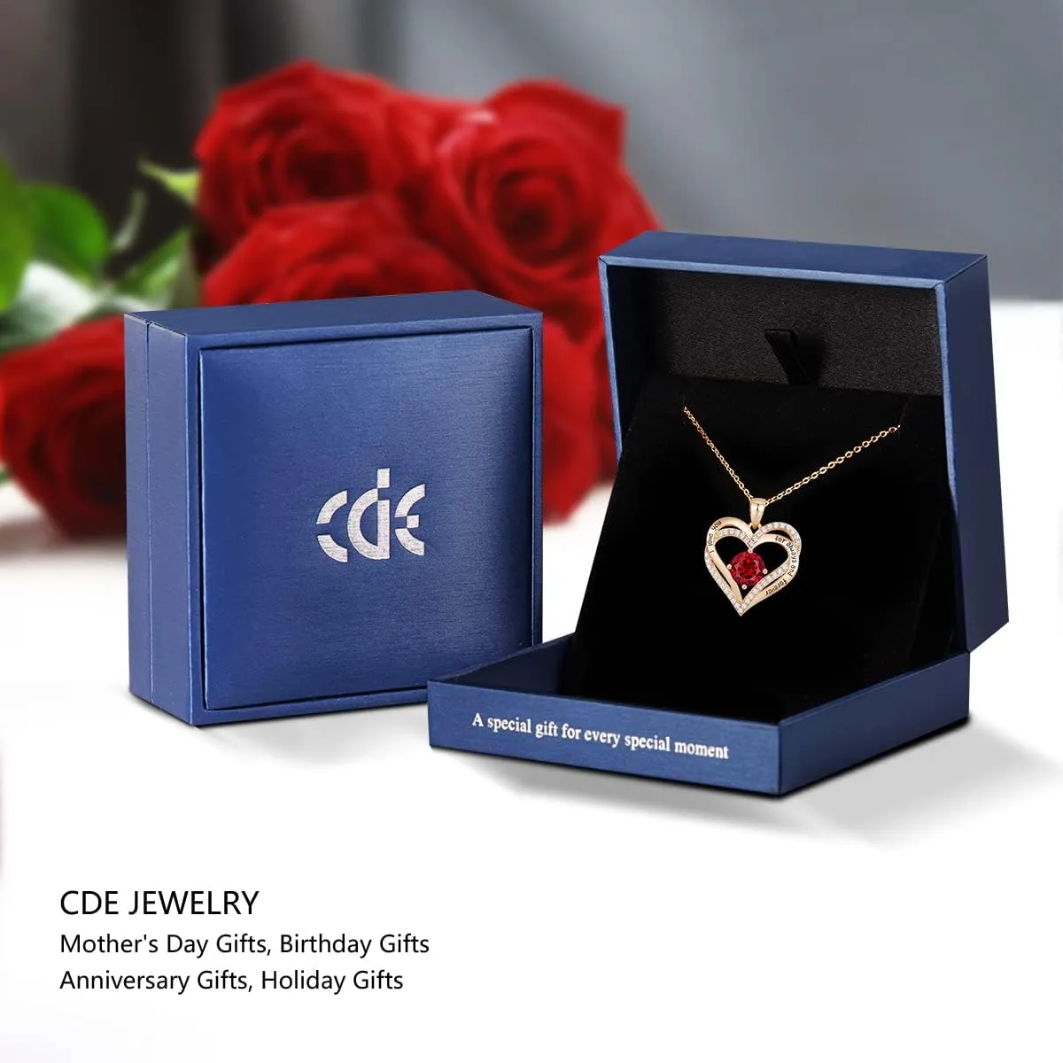 CDE Forever Love Heart Necklaces for Women, Wedding Anniversary, Birthday Mothers Day Gifts for Mom, Mother, Wife, Girlfriend, S925 Silver Jewelry with Birthstone Pendant