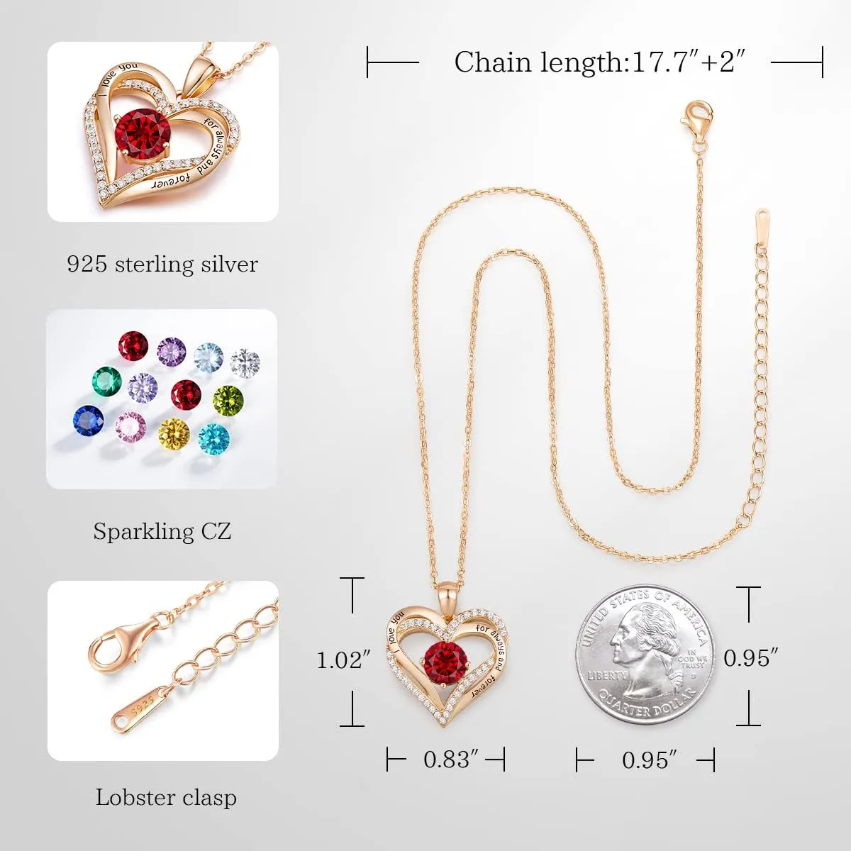 CDE Forever Love Heart Necklaces for Women, Wedding Anniversary, Birthday Mothers Day Gifts for Mom, Mother, Wife, Girlfriend, S925 Silver Jewelry with Birthstone Pendant