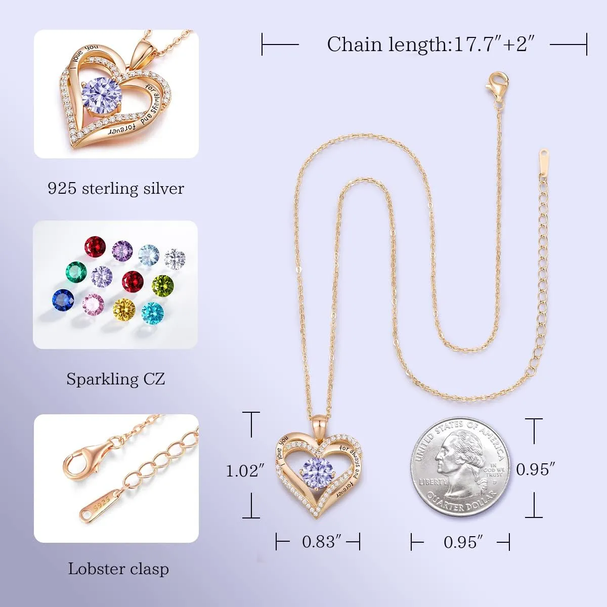 CDE Forever Love Heart Necklaces for Women, Wedding Anniversary, Birthday Mothers Day Gifts for Mom, Mother, Wife, Girlfriend, S925 Silver Jewelry with Birthstone Pendant