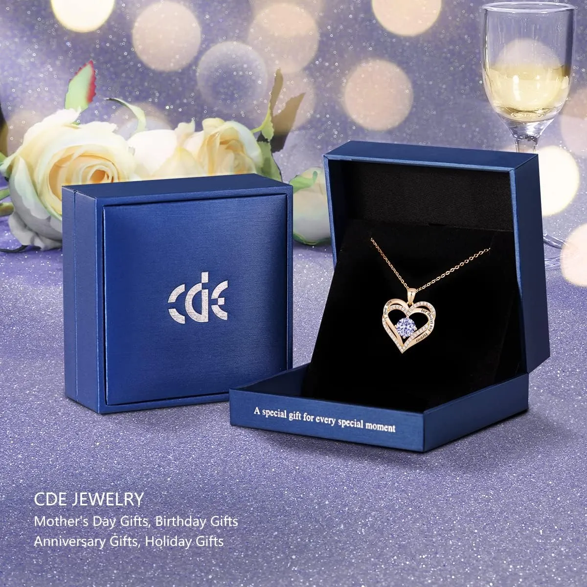 CDE Forever Love Heart Necklaces for Women, Wedding Anniversary, Birthday Mothers Day Gifts for Mom, Mother, Wife, Girlfriend, S925 Silver Jewelry with Birthstone Pendant
