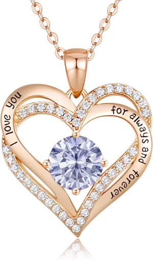 CDE Forever Love Heart Necklaces for Women, Wedding Anniversary, Birthday Mothers Day Gifts for Mom, Mother, Wife, Girlfriend, S925 Silver Jewelry with Birthstone Pendant