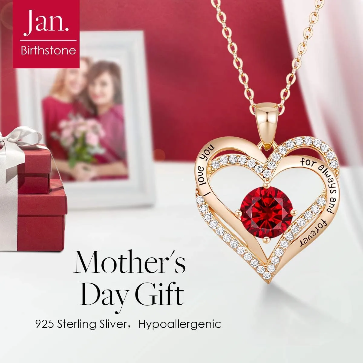 CDE Forever Love Heart Necklaces for Women, Wedding Anniversary, Birthday Mothers Day Gifts for Mom, Mother, Wife, Girlfriend, S925 Silver Jewelry with Birthstone Pendant
