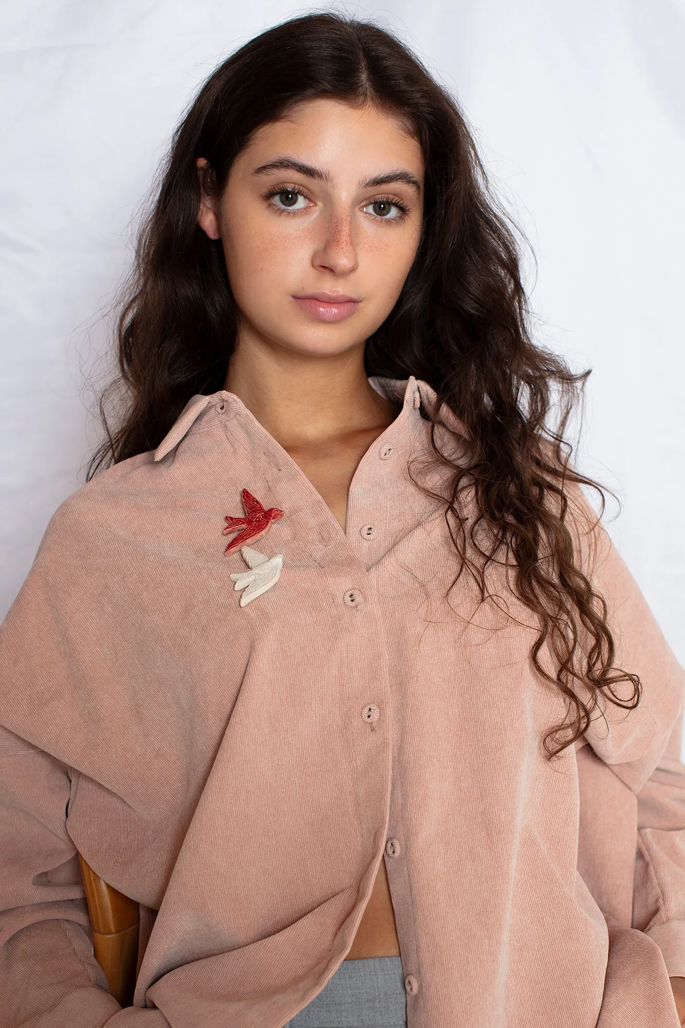 Ceramic Bird Pin - Red