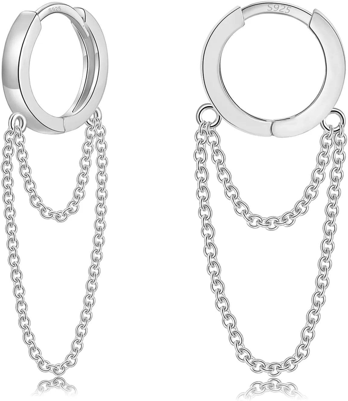 CERSLIMO Small Huggie Hoop Earrings for Women, 14K Gold Plated Sterling Silver Post Chain Hoops Hypoallergenic Dangle Drop Earrings