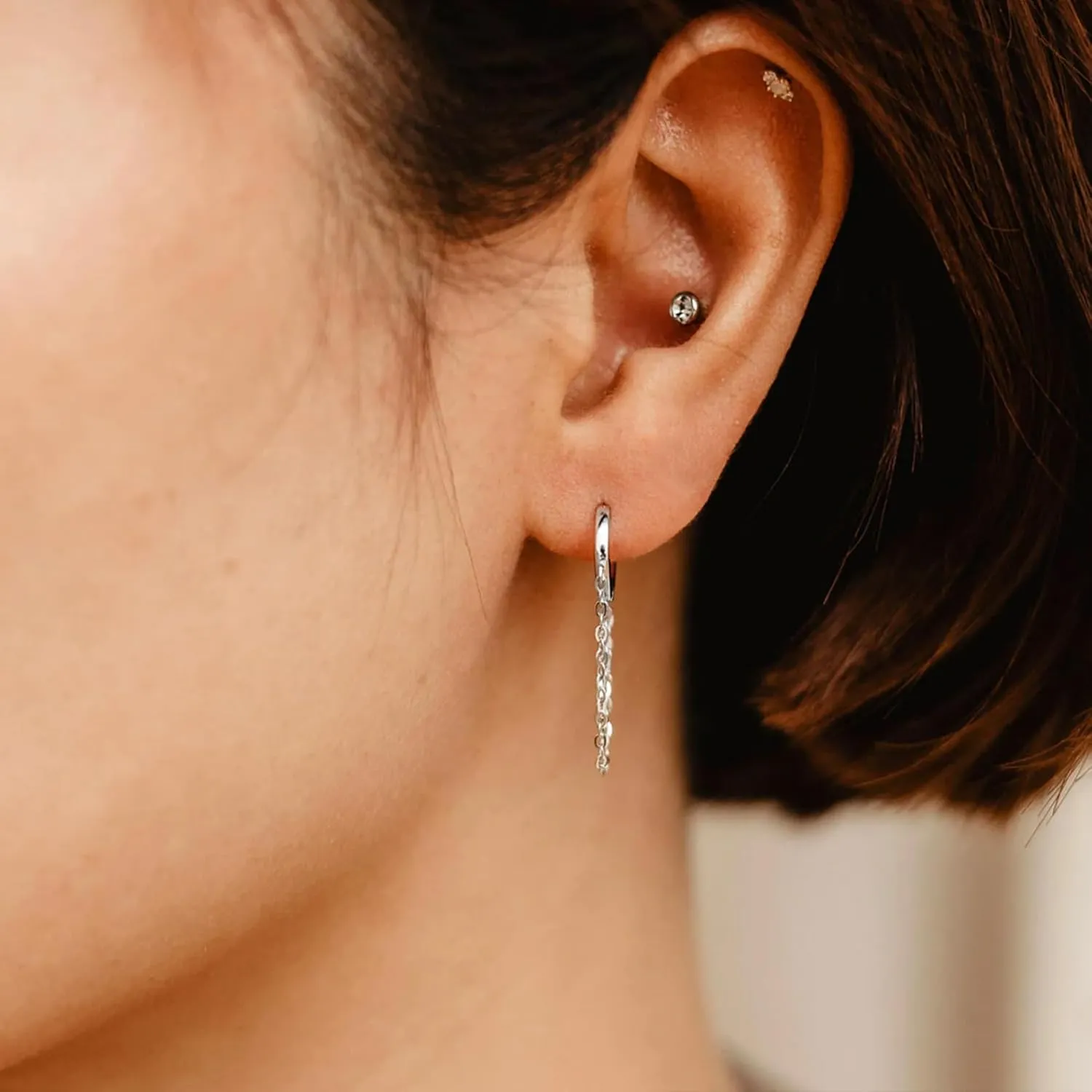 CERSLIMO Small Huggie Hoop Earrings for Women, 14K Gold Plated Sterling Silver Post Chain Hoops Hypoallergenic Dangle Drop Earrings