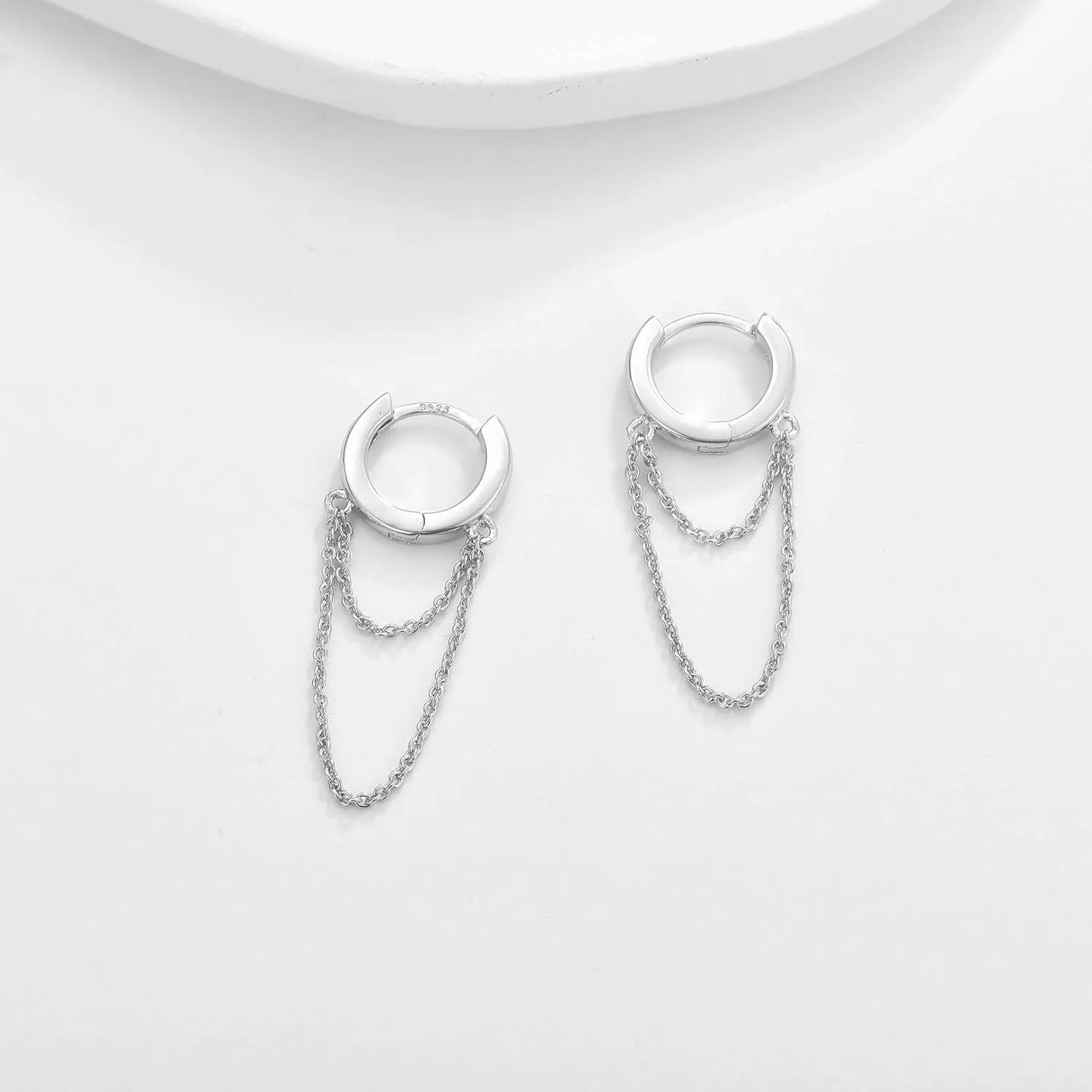 CERSLIMO Small Huggie Hoop Earrings for Women, 14K Gold Plated Sterling Silver Post Chain Hoops Hypoallergenic Dangle Drop Earrings