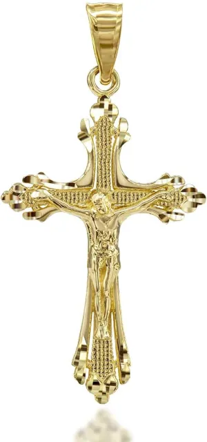 Certified 10k Gold Sparkle-Cut Crucifix Cross Pendant