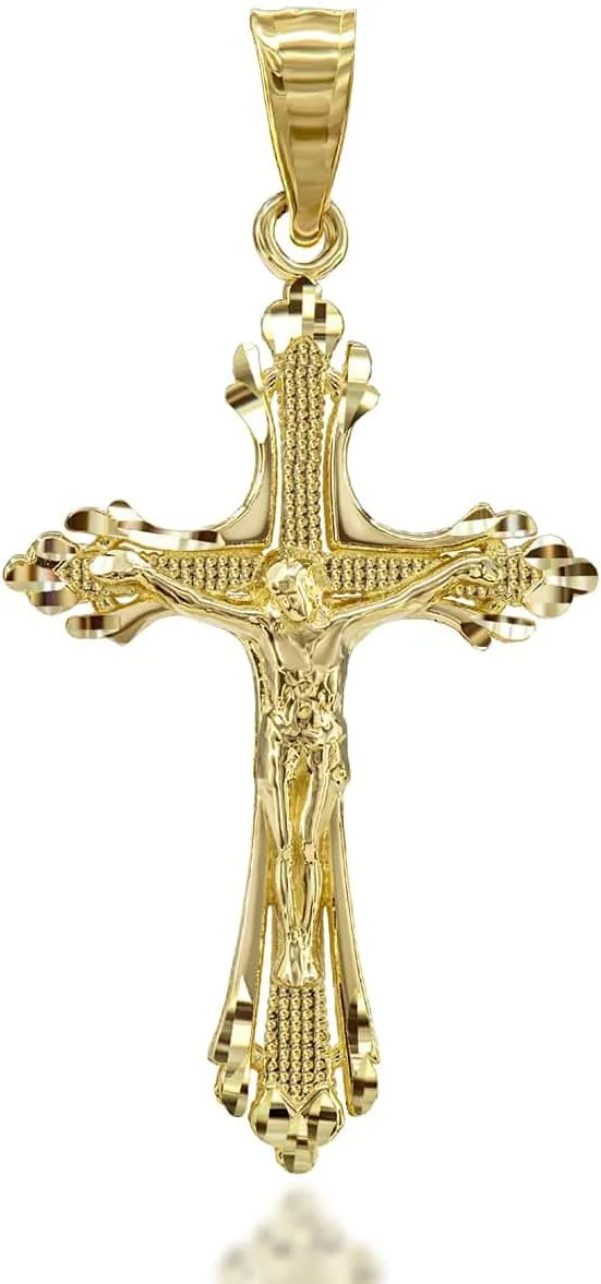 Certified 10k Gold Sparkle-Cut Crucifix Cross Pendant