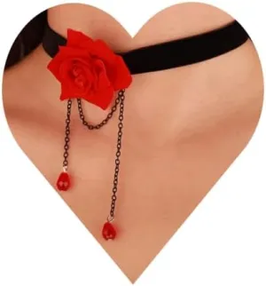 Chargances Retro Red Rose Flower Collar Gothic Lolita Black Velvet Necklace Dainty Red Rhinestone Pendant Choker for Women Gift Party Halloween (Style 4)
