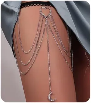 Chargances Sexy Moon and Heart Thigh Chain Layered Tassle Leg Chain for Women Boho Summer Body Chain Beach for Holiday Party Gift (3)