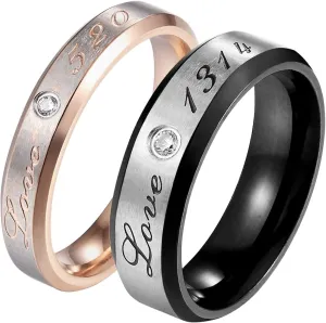 Cheap Rings for His and Her Black Rose Gold Ring Love 520"" Love 1314" Brushed Surface, White Zircon Round Stainless Steel Couple Rings
