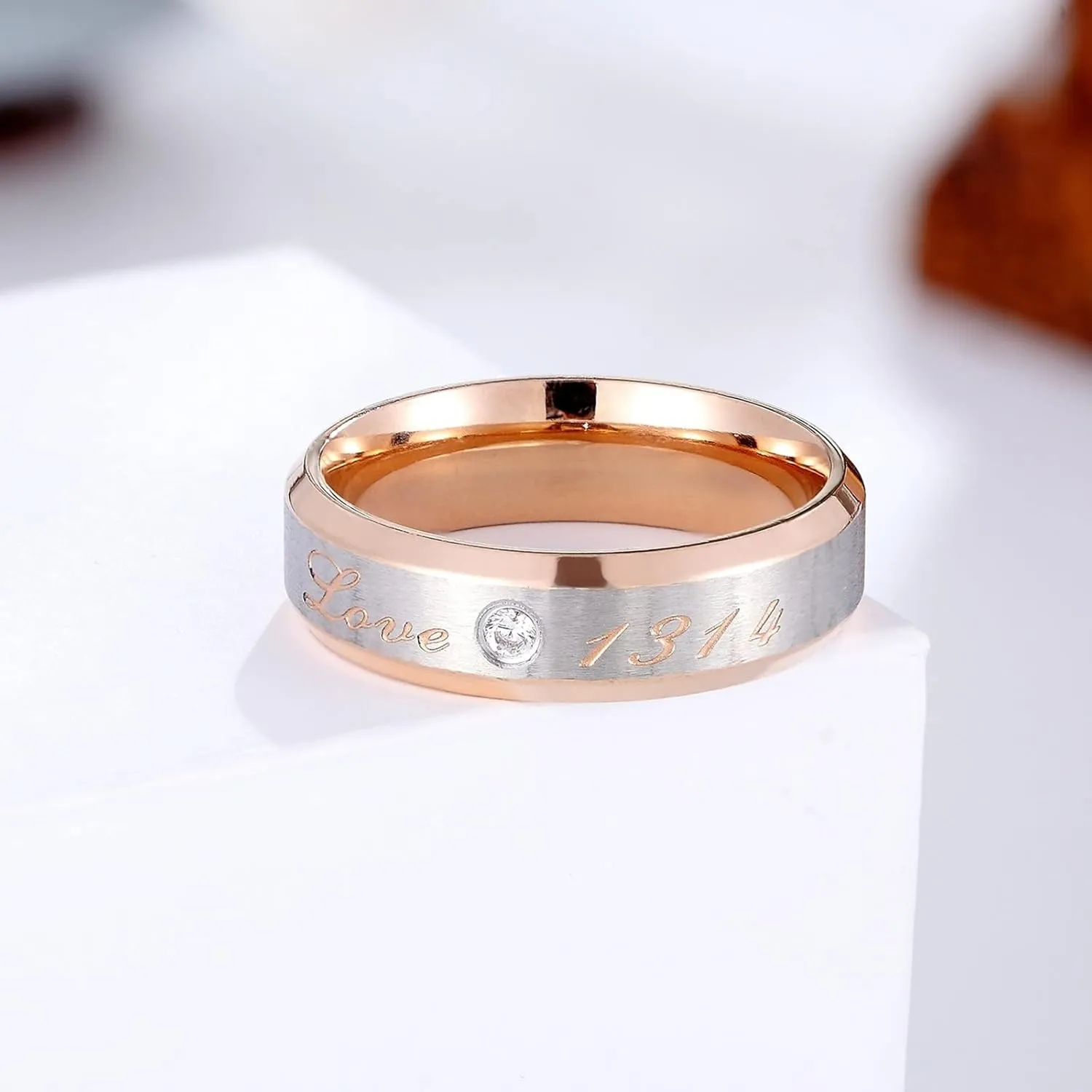 Cheap Rings for His and Her Black Rose Gold Ring Love 520"" Love 1314" Brushed Surface, White Zircon Round Stainless Steel Couple Rings
