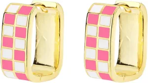 Checkered Earring For Women, Dainty Oval Checker Chunky Hoop Earrings, 18K Gold Plated Filled Enamel Checker Hoop Earrings, Hypoallergenic Fashion Trendy Jewelry Gifts