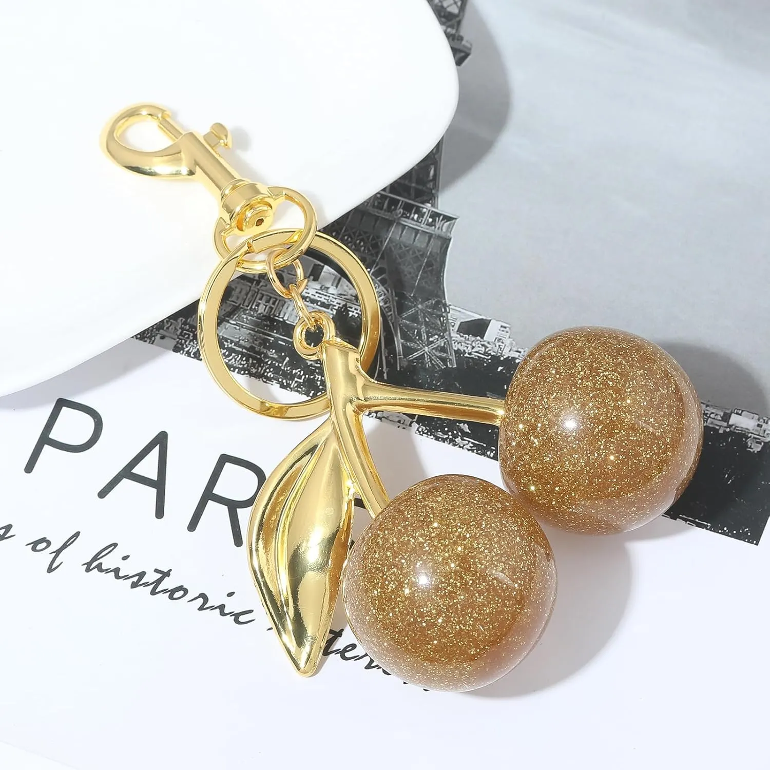 Cherry Bag Charm Keychain - Cute Purse Handbag Fruit Accessories - Beautiful Birthday Gift for Women
