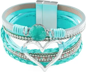 choice of all Boho Bracelets for Women Heart Bracelets for Women Leather Warp Bracelet Layered Heart Leather Chunky Bangle Stack Trendy Jewelry Birthday Gifts