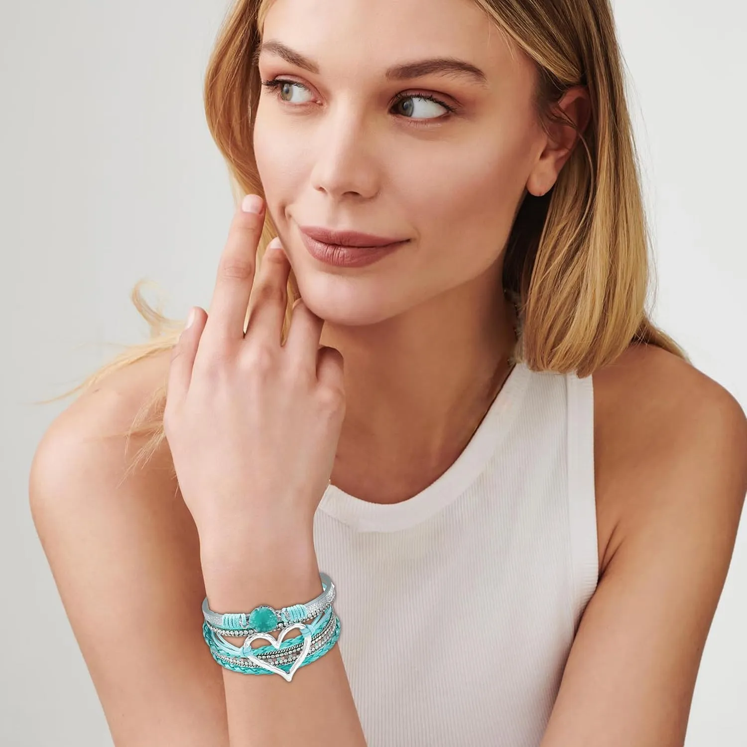 choice of all Boho Bracelets for Women Heart Bracelets for Women Leather Warp Bracelet Layered Heart Leather Chunky Bangle Stack Trendy Jewelry Birthday Gifts
