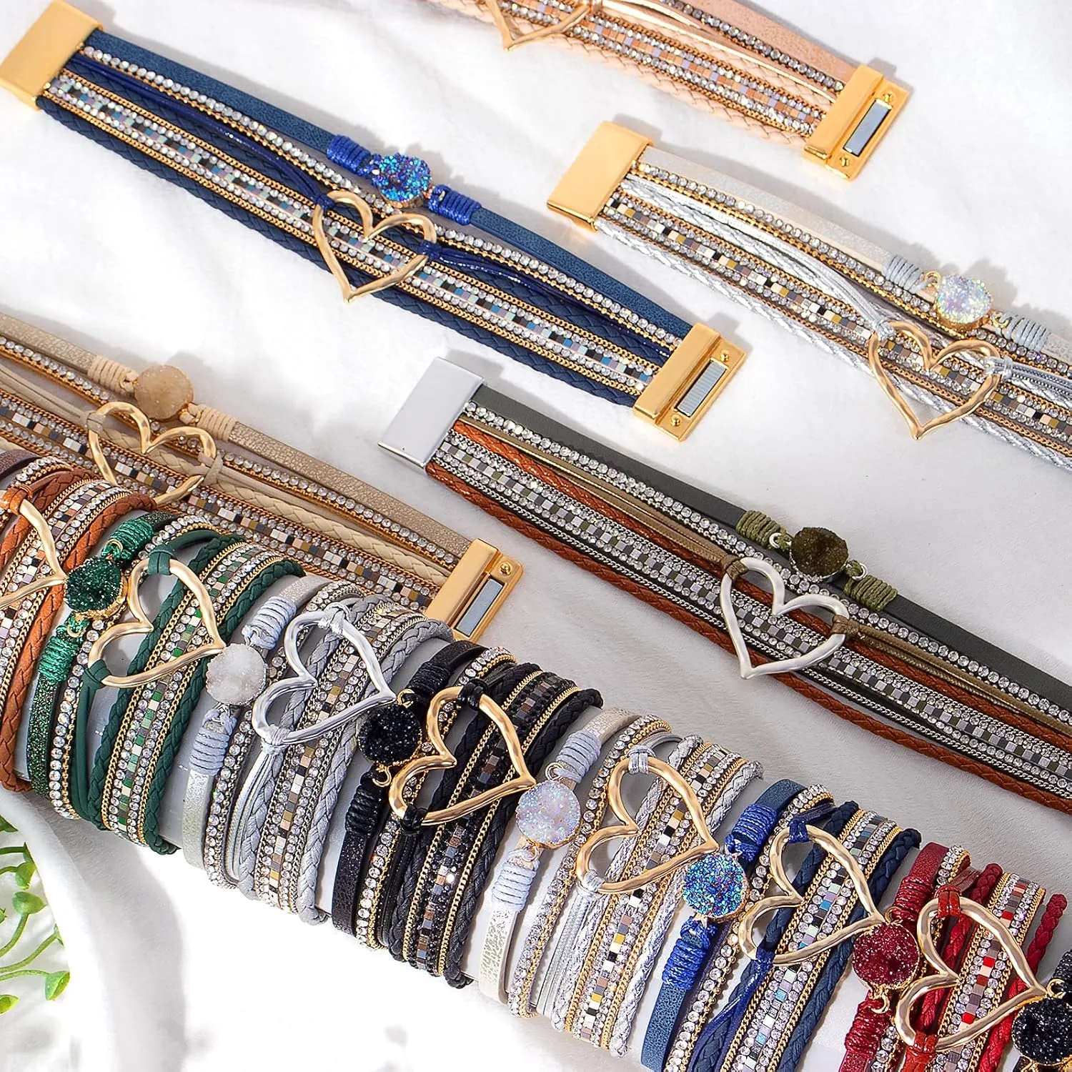 choice of all Boho Bracelets for Women Heart Bracelets for Women Leather Warp Bracelet Layered Heart Leather Chunky Bangle Stack Trendy Jewelry Birthday Gifts