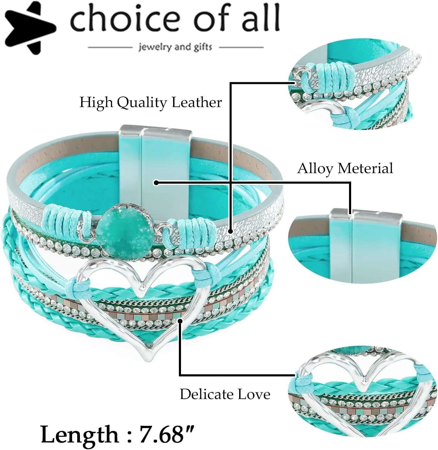 choice of all Boho Bracelets for Women Heart Bracelets for Women Leather Warp Bracelet Layered Heart Leather Chunky Bangle Stack Trendy Jewelry Birthday Gifts
