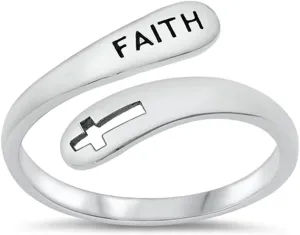 Christian Faith Cross Spoon Beautiful Ring .925 Sterling Silver Band Sizes 5-10
