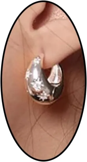 Chunky CZ Star Hoop Earrings for Women Vintage Thick Rhinestone Star Small Huggie Earrings Minimalist Cuff Hoop Earrings Wedding Jewelry Accessories