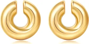 Chunky Ear Cuff Earrings for Women Non Piercing Ear Clip Earrings 14K Gold Ear Cuff and Silver Ear Cuffs Set
