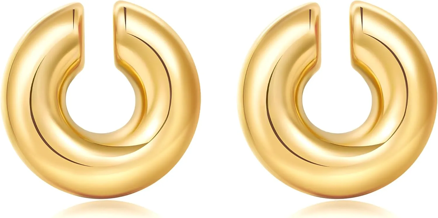 Chunky Ear Cuff Earrings for Women Non Piercing Ear Clip Earrings 14K Gold Ear Cuff and Silver Ear Cuffs Set