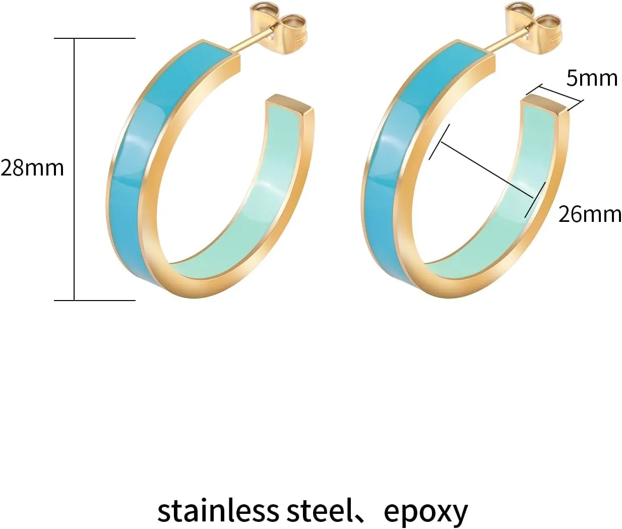 Chunky Gold Earrings for Women C Shaped Round Hoop Earrings 18K Gold Plated Stainless Steel Enamel Earrings Jewelry Gift