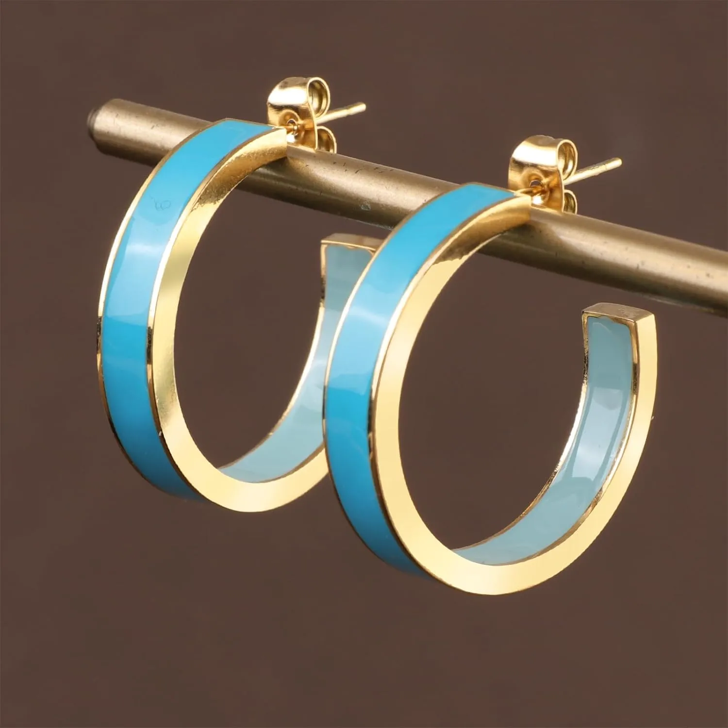 Chunky Gold Earrings for Women C Shaped Round Hoop Earrings 18K Gold Plated Stainless Steel Enamel Earrings Jewelry Gift