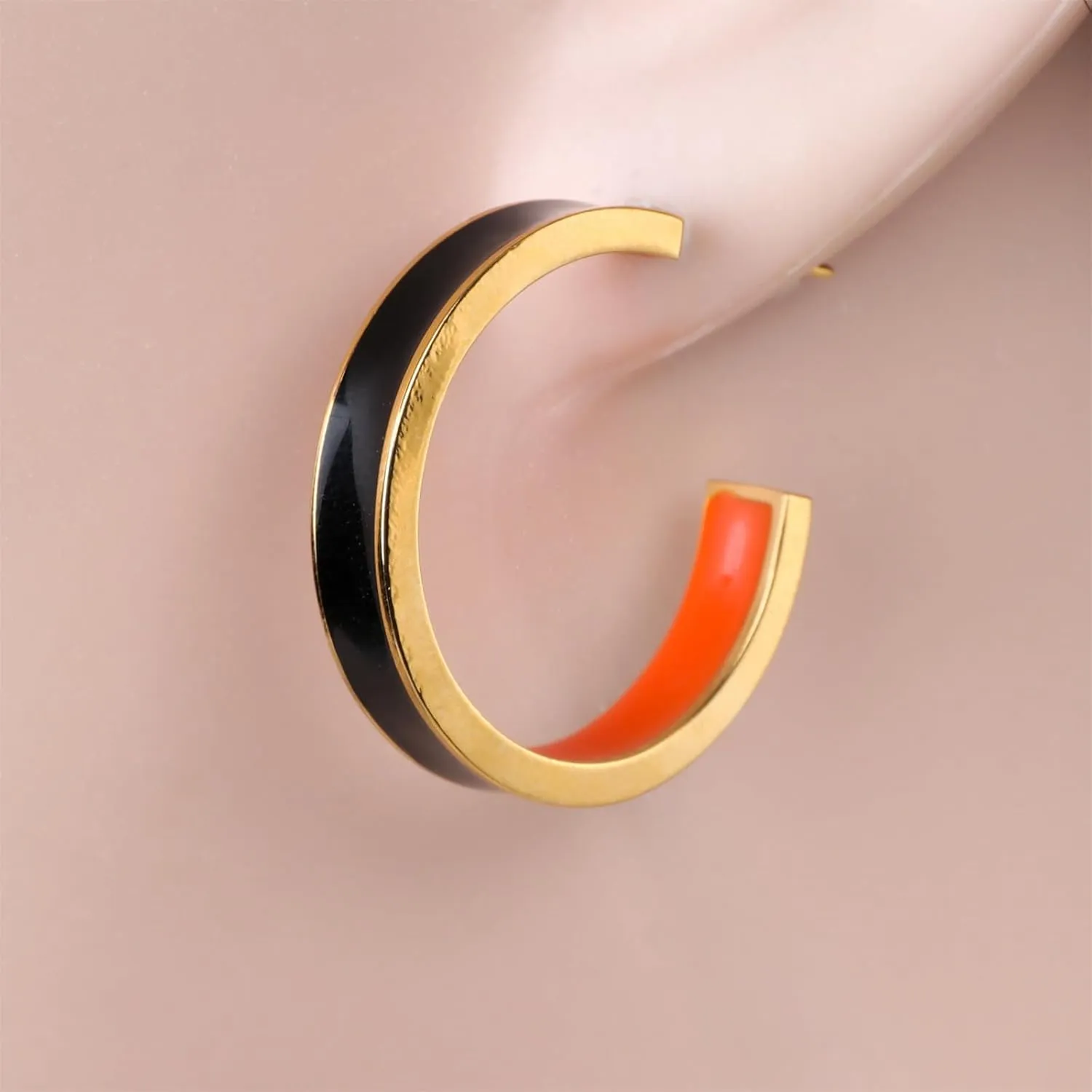 Chunky Gold Earrings for Women C Shaped Round Hoop Earrings 18K Gold Plated Stainless Steel Enamel Earrings Jewelry Gift