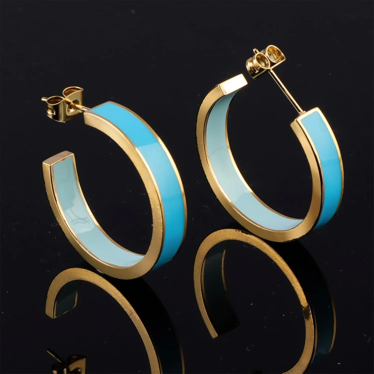 Chunky Gold Earrings for Women C Shaped Round Hoop Earrings 18K Gold Plated Stainless Steel Enamel Earrings Jewelry Gift