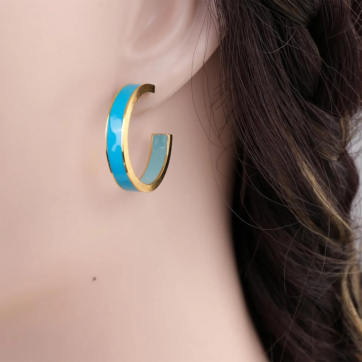Chunky Gold Earrings for Women C Shaped Round Hoop Earrings 18K Gold Plated Stainless Steel Enamel Earrings Jewelry Gift