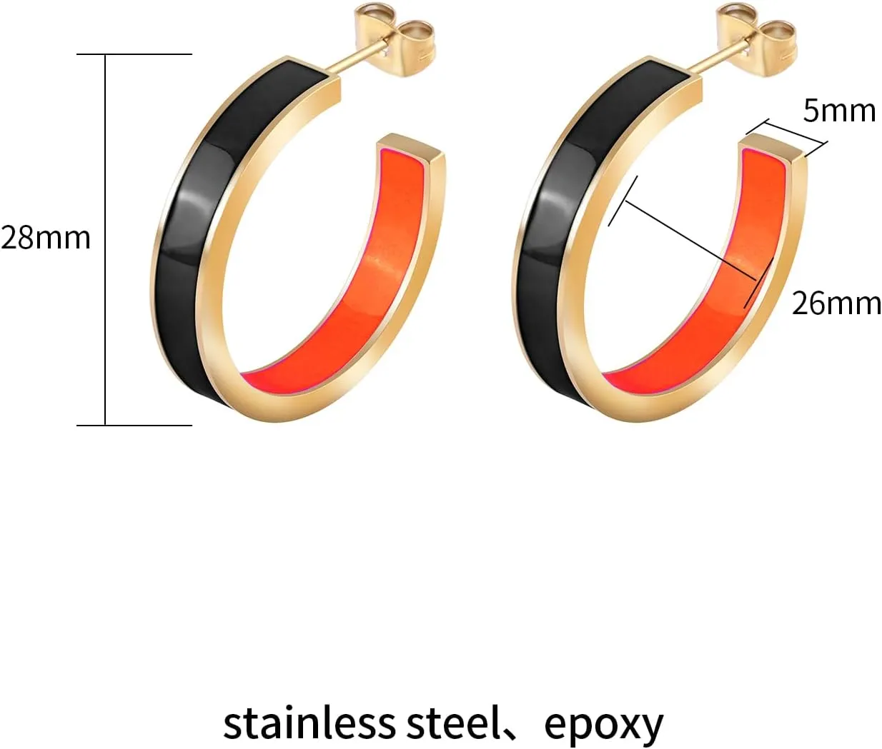 Chunky Gold Earrings for Women C Shaped Round Hoop Earrings 18K Gold Plated Stainless Steel Enamel Earrings Jewelry Gift
