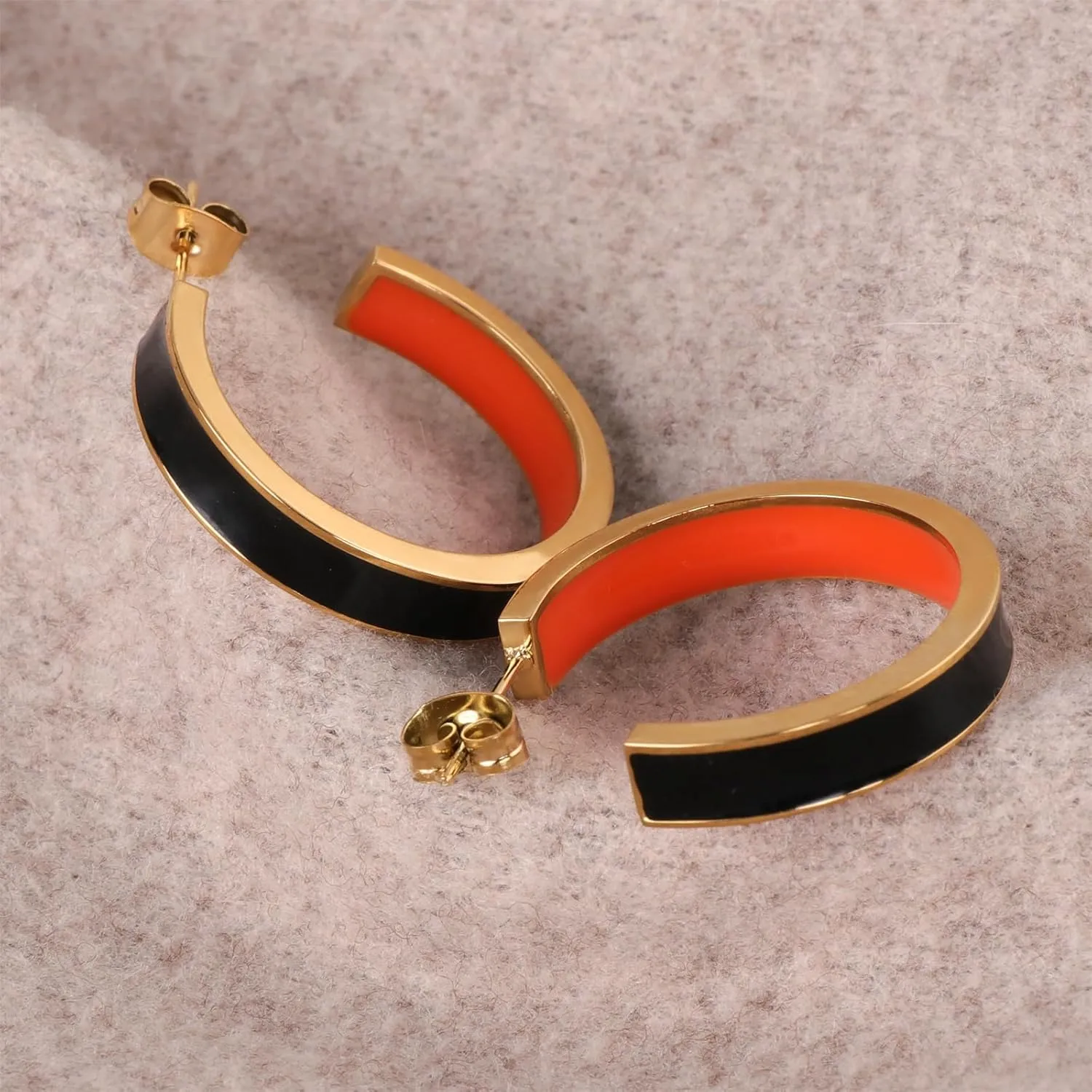 Chunky Gold Earrings for Women C Shaped Round Hoop Earrings 18K Gold Plated Stainless Steel Enamel Earrings Jewelry Gift