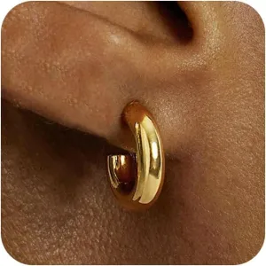 Chunky Gold Hoop Earrings: 14K Gold Plated, Non Tarnish, Lightweight, Open Tube Design, Hypoallergenic, Trendy Minimalist, 20/30/35/40MM