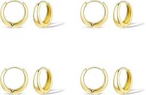 Chunky Gold Huggie Hoop Earrings Set for Women, Small Sterling Silver Cartilage Earring for Multiple Piercing 14K Plated Hypoallergenic Trendy Jewelry, Dainty Thick Stack Earing for Womens Gift