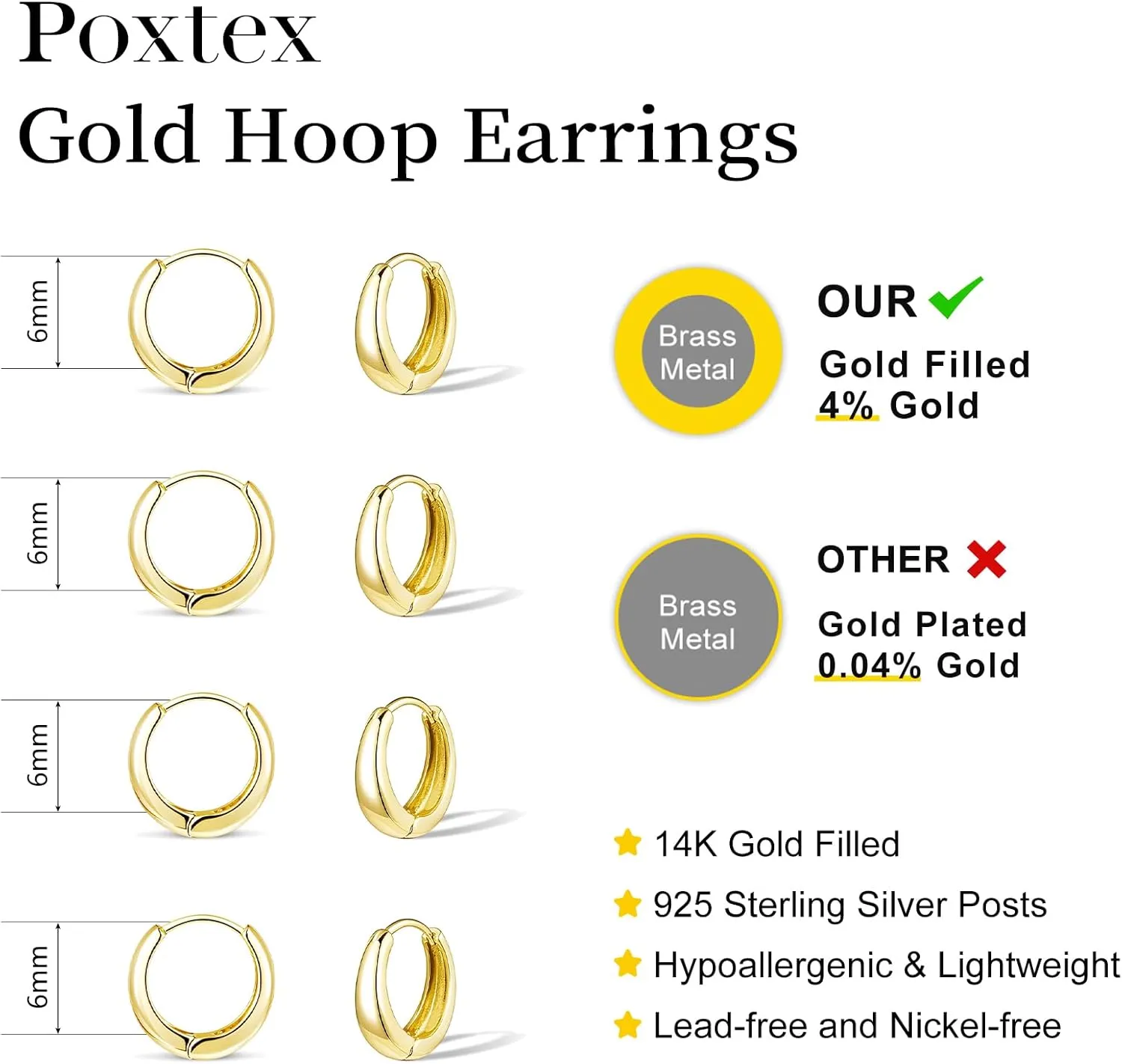Chunky Gold Huggie Hoop Earrings Set for Women, Small Sterling Silver Cartilage Earring for Multiple Piercing 14K Plated Hypoallergenic Trendy Jewelry, Dainty Thick Stack Earing for Womens Gift