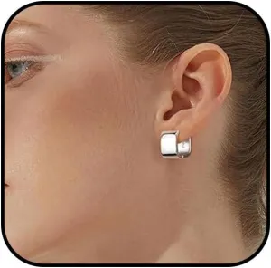 Chunky Square Hoop Earrings for Women Gold Silver Square Stud Earrings Statement Cute Huggies Earrings Small Geometric Hoop Earrings Trendy Delicate Minimalist Square Accessories Jewelry