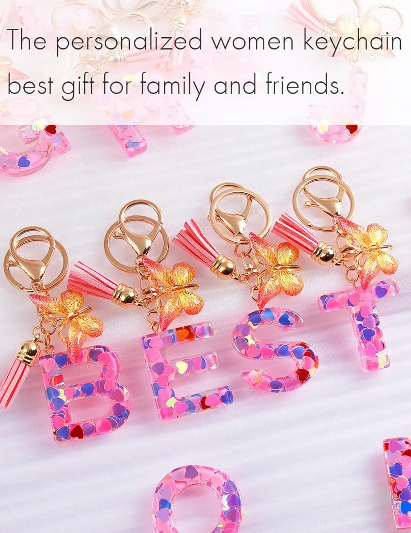 ChunlongFour Initial Letter Keychain for Women Girl Bag Charm Butterfly Tassel Keychain for Wallet Car Key Backpack Handbag