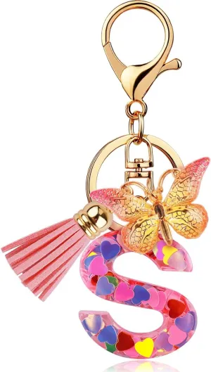 ChunlongFour Initial Letter Keychain for Women Girl Bag Charm Butterfly Tassel Keychain for Wallet Car Key Backpack Handbag