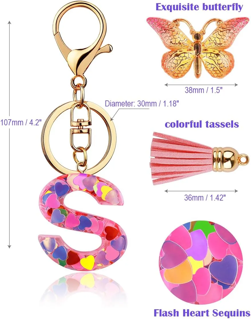 ChunlongFour Initial Letter Keychain for Women Girl Bag Charm Butterfly Tassel Keychain for Wallet Car Key Backpack Handbag