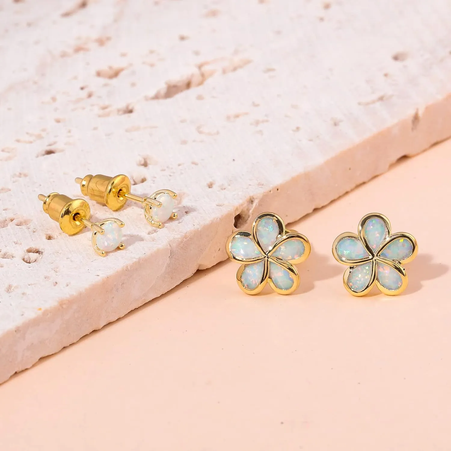 CiNily Gold Plated Flower Shaped Opal Hypoallergenic Stud Earrings Flower Dangle Drop Earrings Jewelry Gift for Women Girls Gemstone Earrings