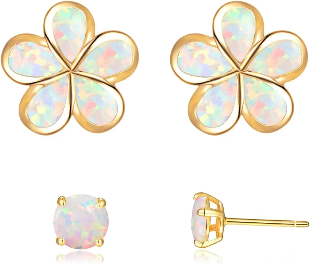 CiNily Gold Plated Flower Shaped Opal Hypoallergenic Stud Earrings Flower Dangle Drop Earrings Jewelry Gift for Women Girls Gemstone Earrings