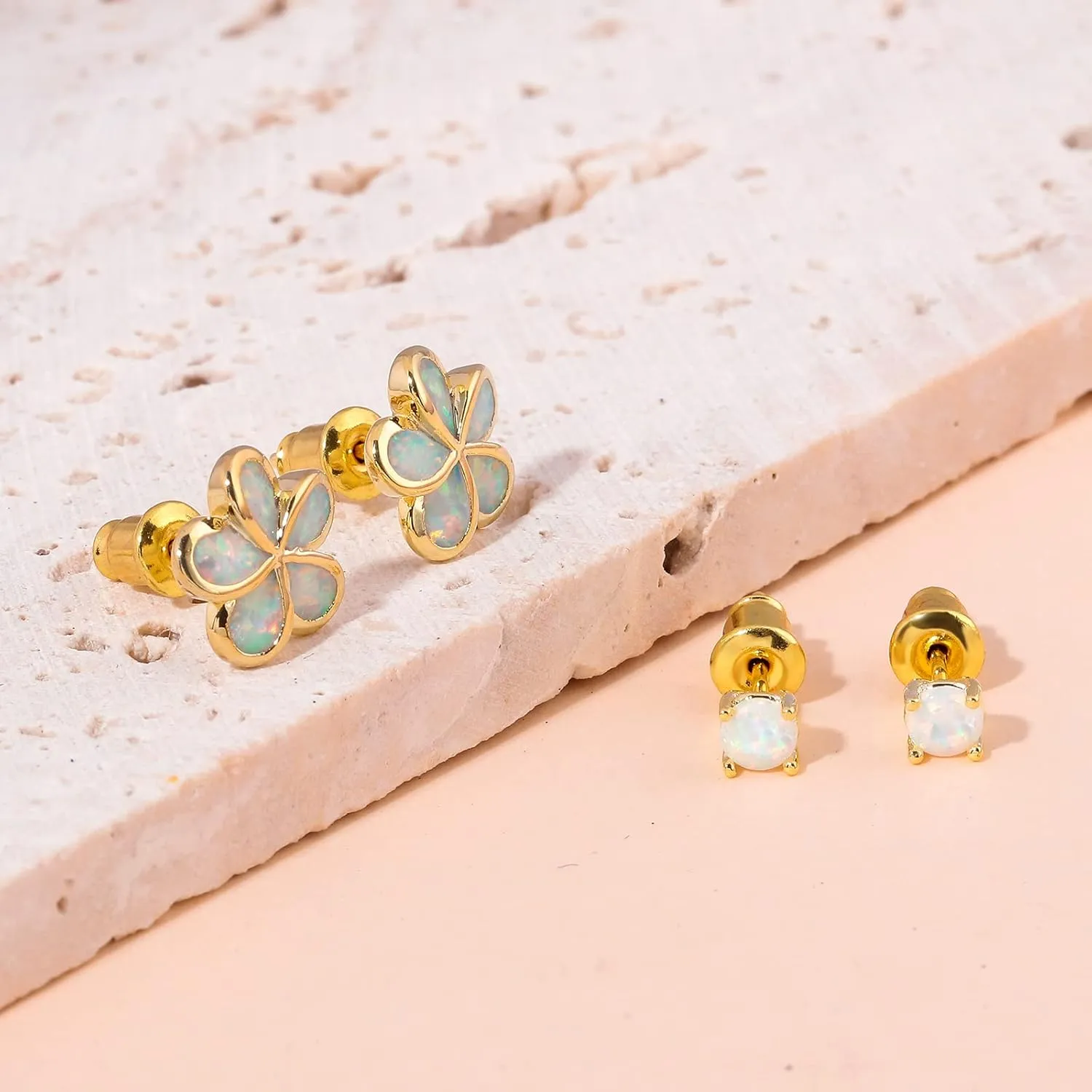 CiNily Gold Plated Flower Shaped Opal Hypoallergenic Stud Earrings Flower Dangle Drop Earrings Jewelry Gift for Women Girls Gemstone Earrings