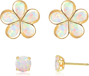 CiNily Gold Plated Flower Shaped Opal Hypoallergenic Stud Earrings Flower Dangle Drop Earrings Jewelry Gift for Women Girls Gemstone Earrings