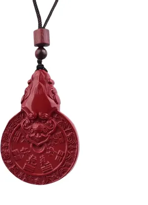 Cinnabar Feng Shui Wealth Amulet Necklace  Mountain Ghost Coin Pendant with Pi Xiu for Prosperity, Unique Gift for Good Luck.