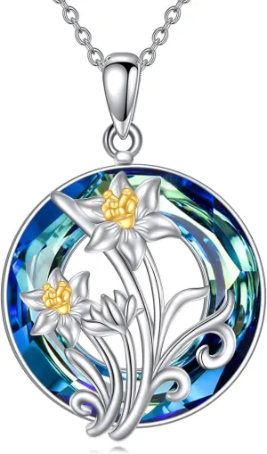 Circle Crystal Necklace Axolotl/Tiger/Turtle/Bear/Cat/Bunny/Bird/Hummingbird/Penguin/Frog/Hippo/Bee/Mushroom/Tree of Life/Lotus/Sunflower/Daffodil/Dog/Dolphin/Wolf Pendant Necklace Animal Jewelry Gifts For Women
