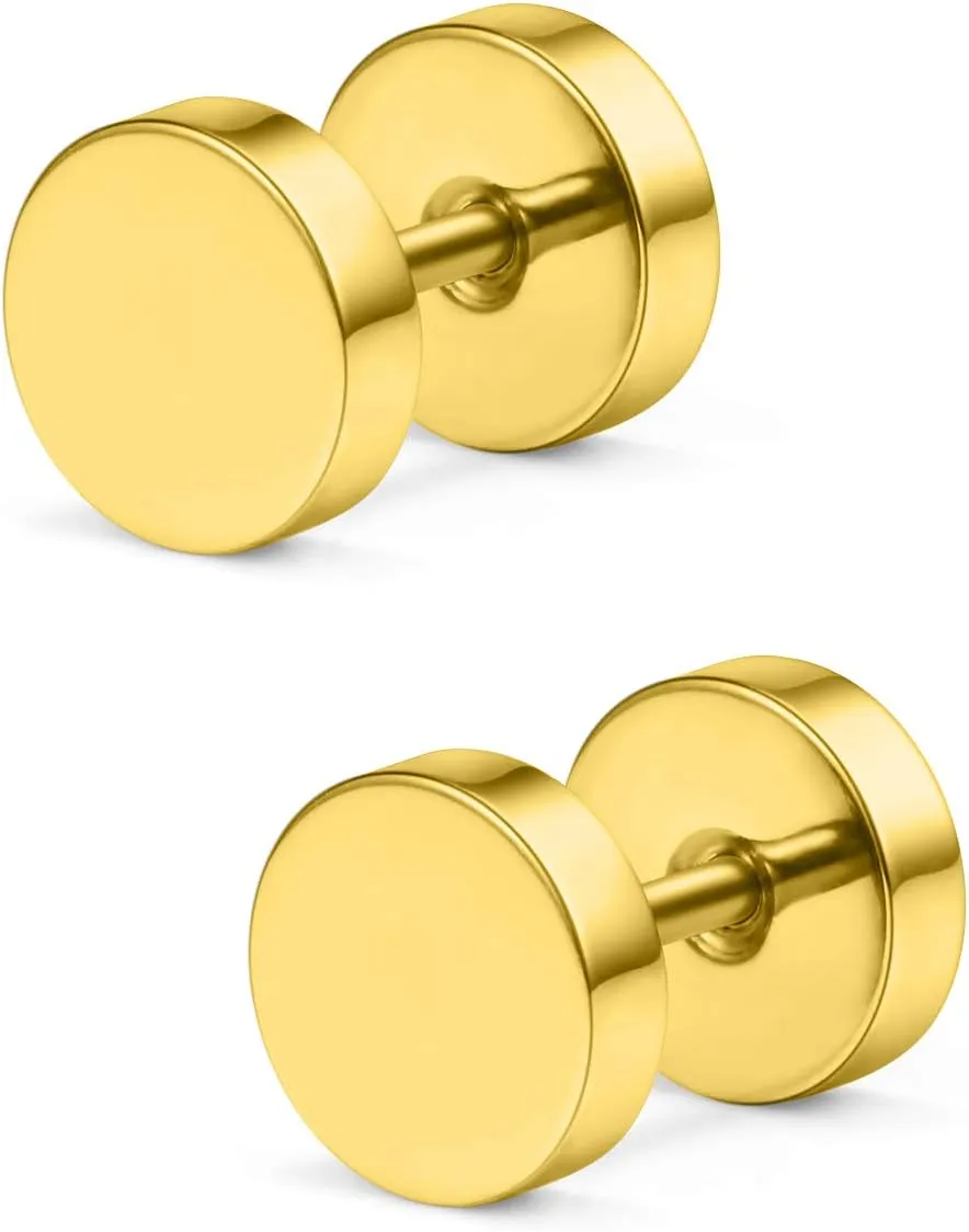 Cisyozi 18G Black Stud Earrings Men for Women Faux Gauges Ear Tunnel Stainless Steel Earrings 3mm 4mm 5mm 6mm