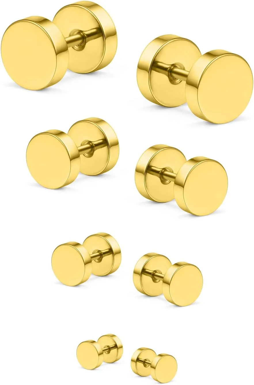 Cisyozi 18G Black Stud Earrings Men for Women Faux Gauges Ear Tunnel Stainless Steel Earrings 3mm 4mm 5mm 6mm