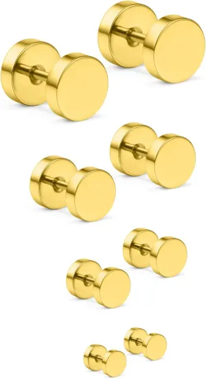Cisyozi 18G Black Stud Earrings Men for Women Faux Gauges Ear Tunnel Stainless Steel Earrings 3mm 4mm 5mm 6mm